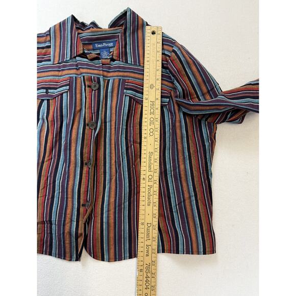 Evan Picone Shaket Blouse Sz 1 X Striped Long Sleeve Boho Western Crop Top - Picture 11 of 13